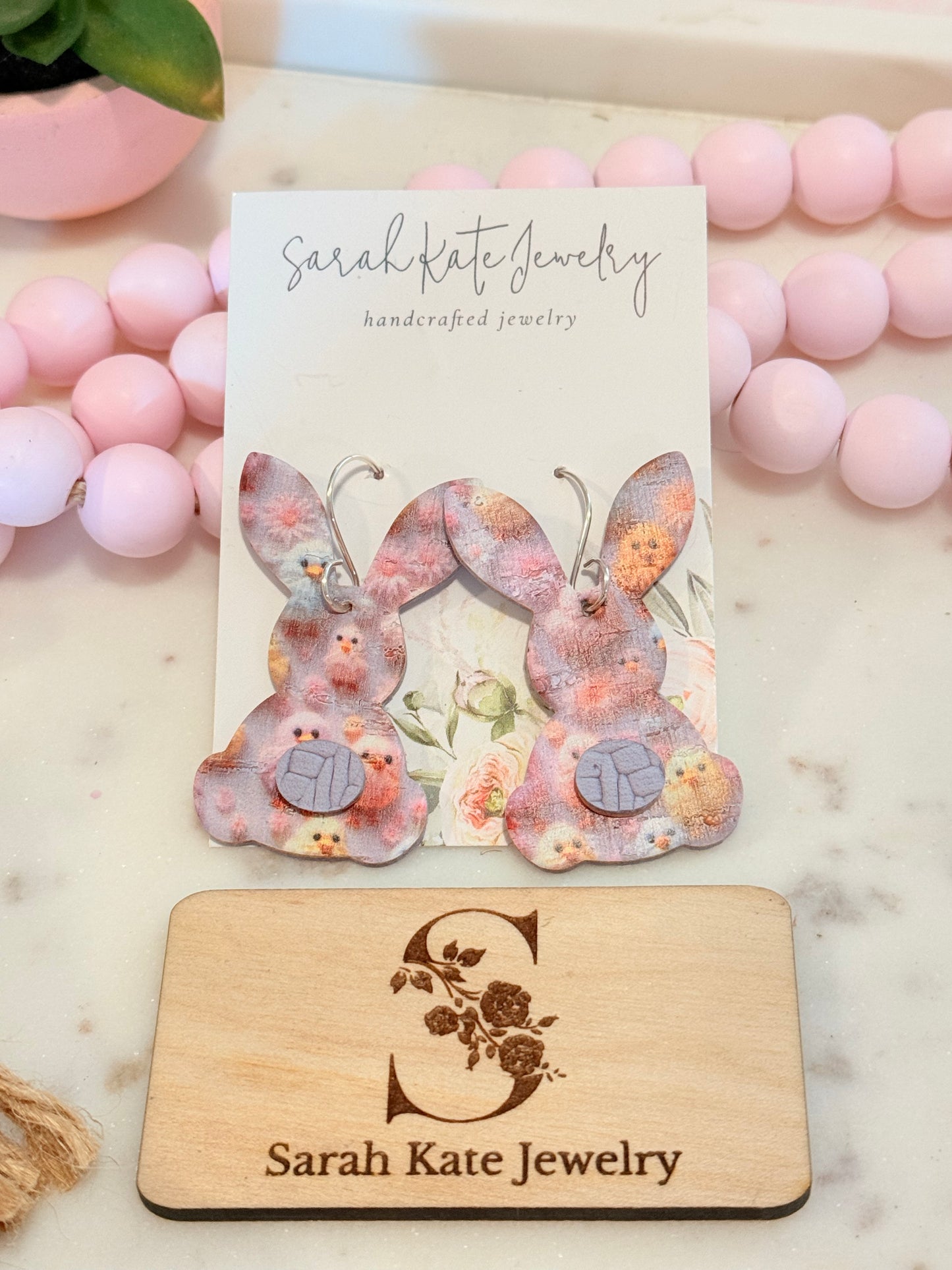 Chick Peep Bunny Tail Leather Earrings