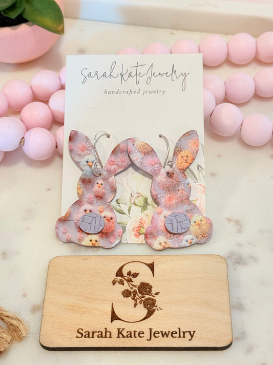 Chick Peep Bunny Tail Leather Earrings