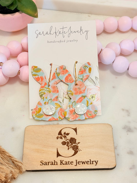 Pastel Rose Bunny Tail Leather Earrings