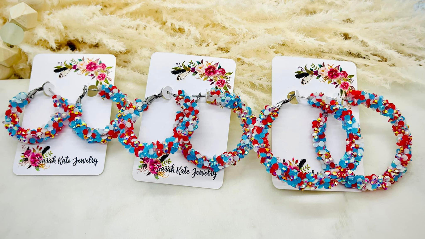 4th of July Glitter Chunky Hoops