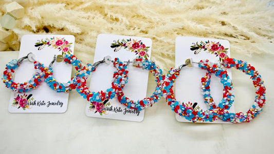 4th of July Glitter Chunky Hoops