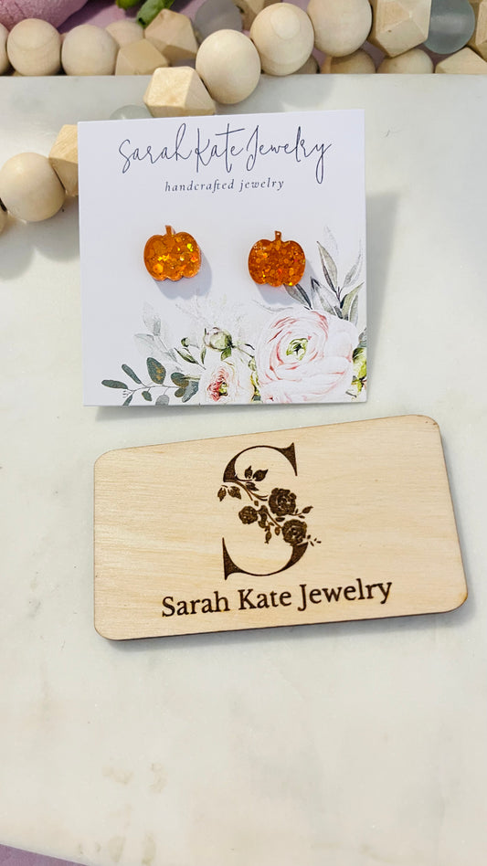 Orange Glitter Acrylic Pumpkin Studs