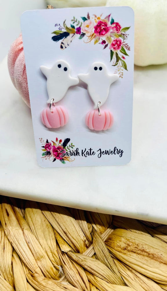 Ghost Pink Embossed Polymer Clay Earrings