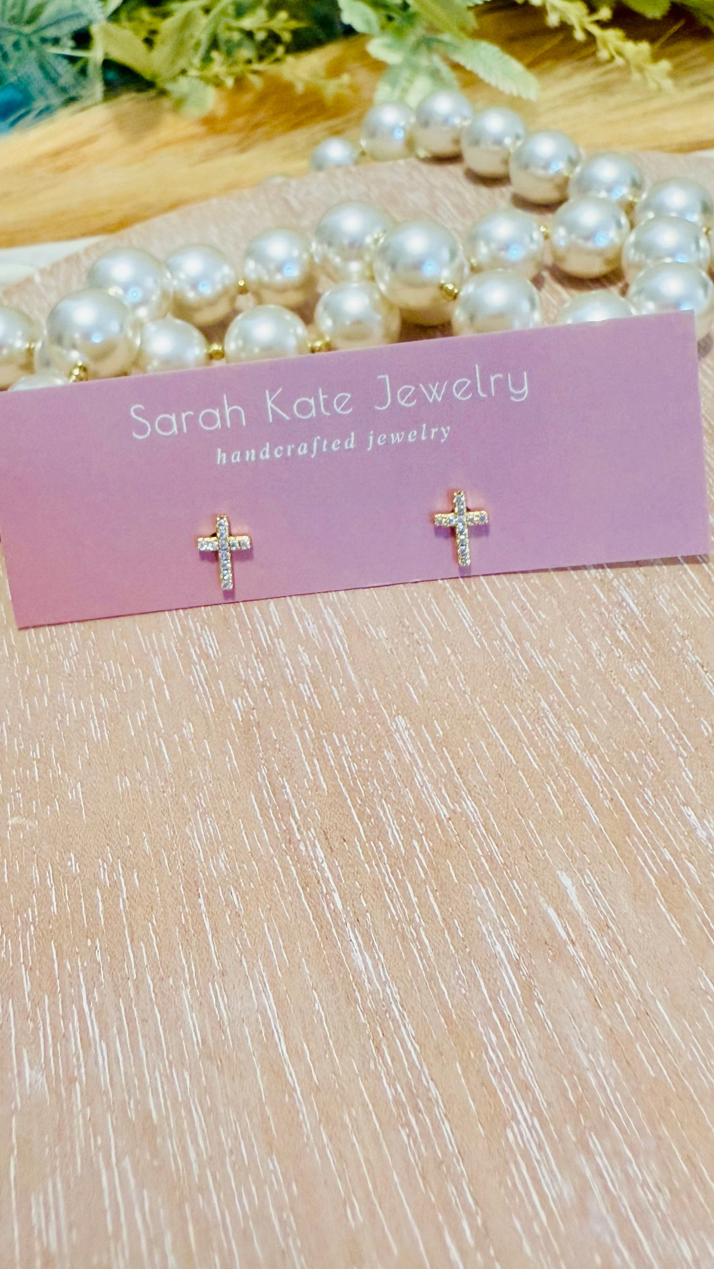 Gold Dainty CZ Cross Studs Preorder