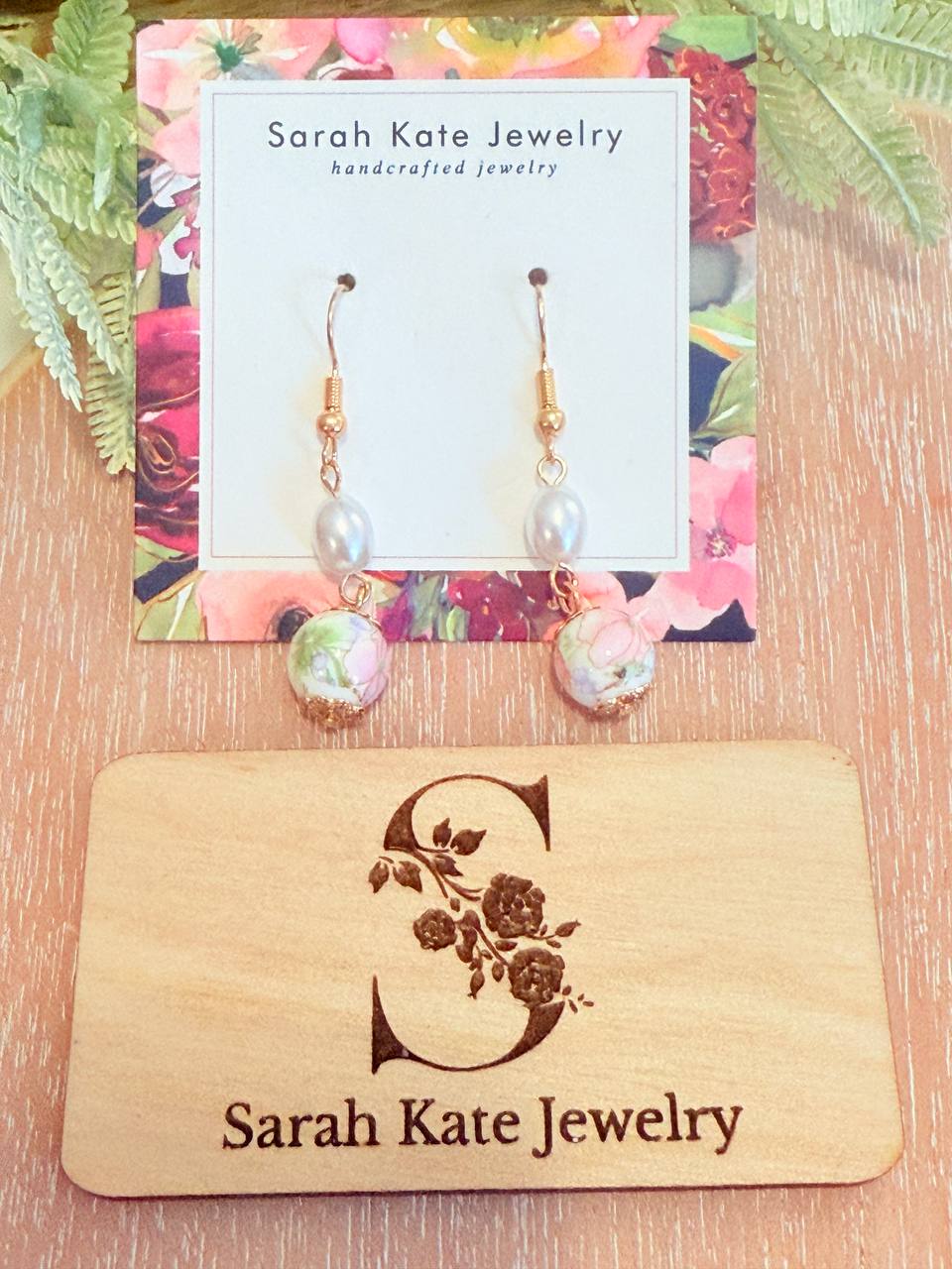 Pink Pearl Floral Beaded Earrings