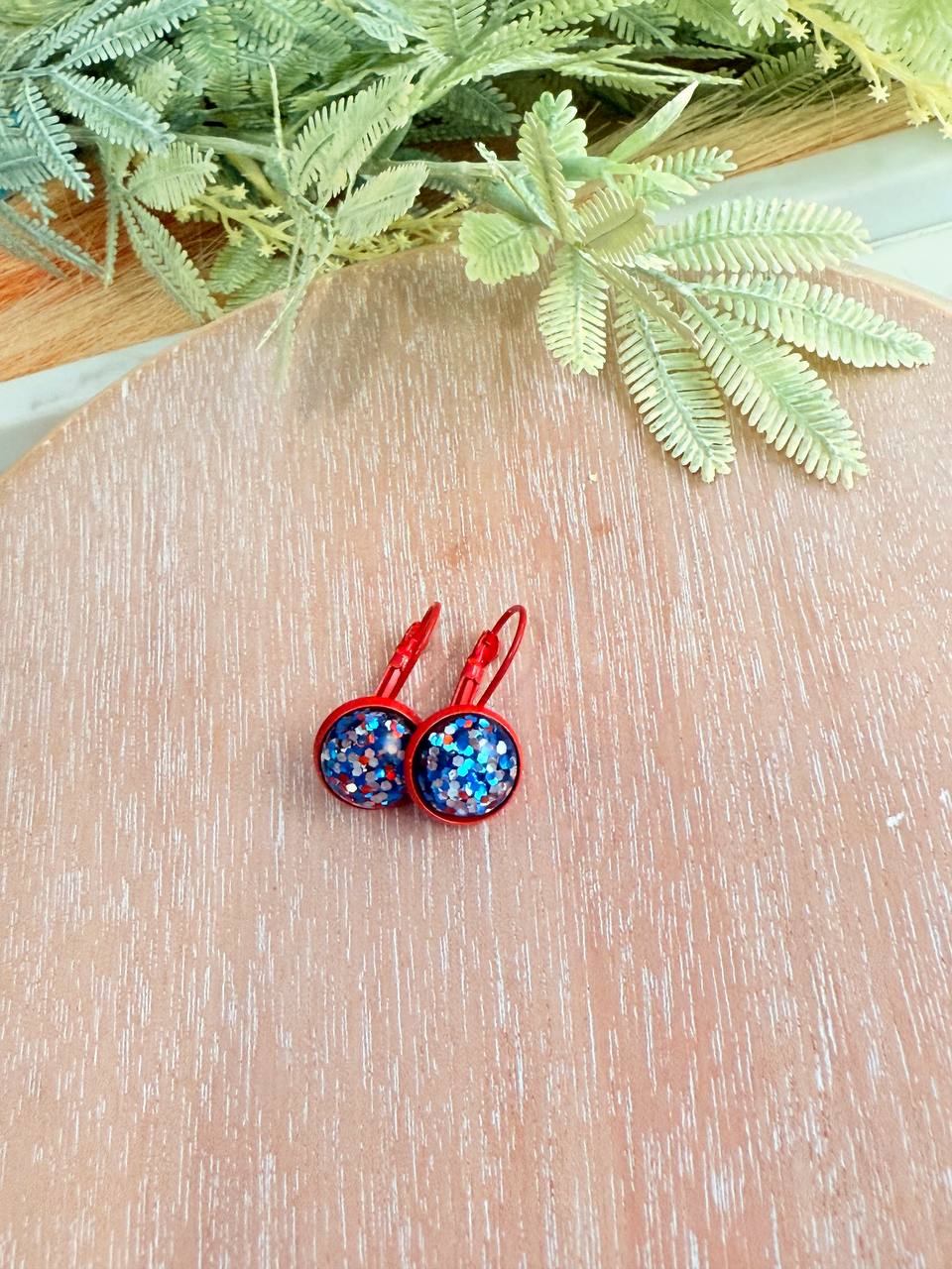 12mm Patriotic Glitter Stud Dangles