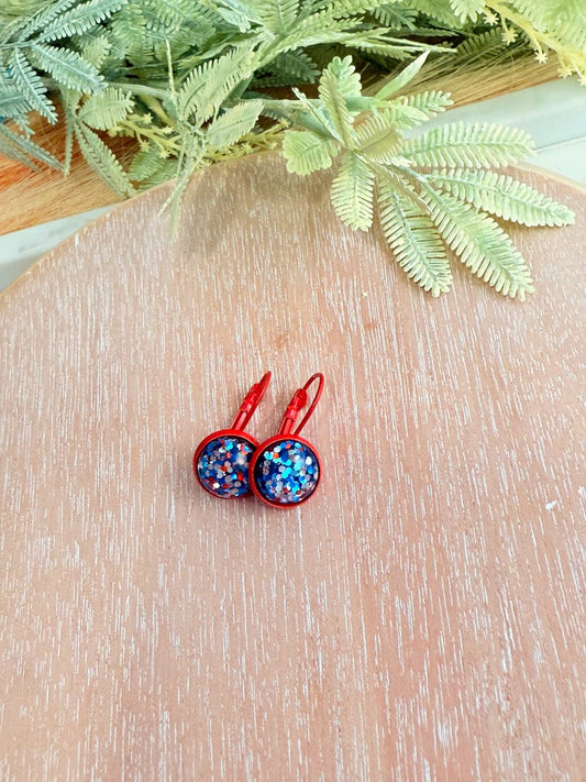 12mm Patriotic Glitter Stud Dangles