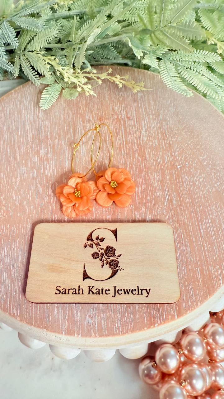 Boho Flower Polymer Clay Hoop Earrings