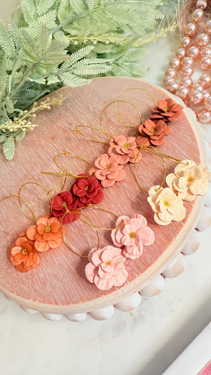 Boho Flower Polymer Clay Hoop Earrings