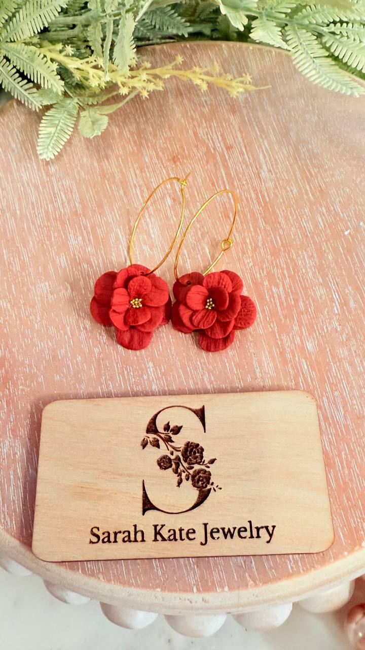 Boho Flower Polymer Clay Hoop Earrings
