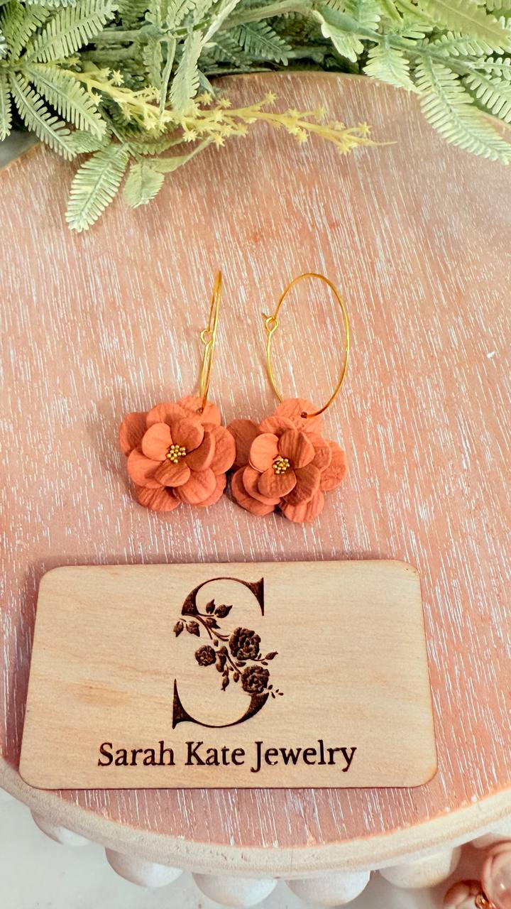 Boho Flower Polymer Clay Hoop Earrings