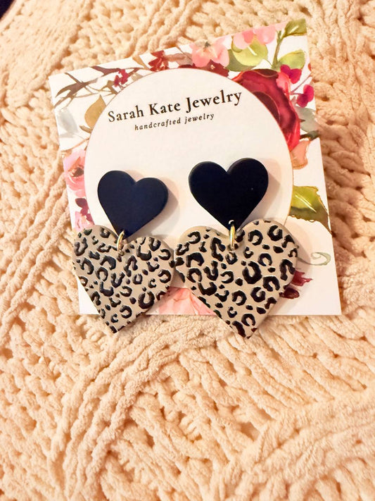 Leopard Polymer Clay Heart Earrings