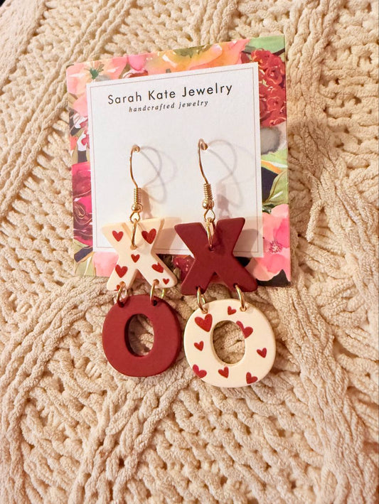 XO Heart Polymer Clay Heart Earringss