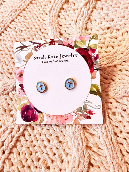 Dainty 8mm Pastel Cross Polymer Clay studs