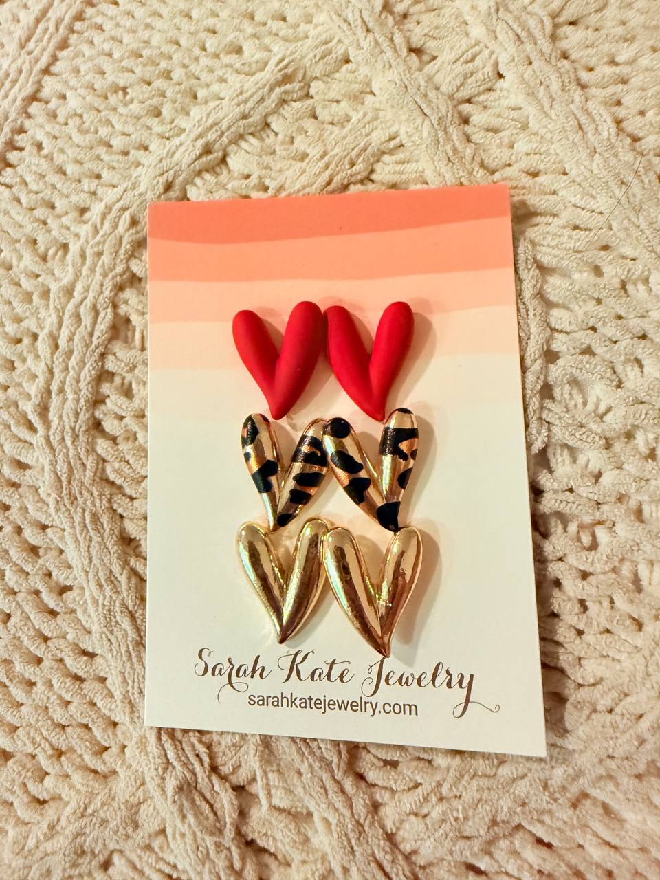3pc Heart Red Leopard Gold Studs