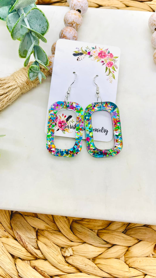 Rainbow Gala Glitter Square Rounded Acrylic Earrings